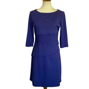 J McLaughlin Dress Navy Blue Layered Stretchy 3/4 Sleeve Sheath small NEW